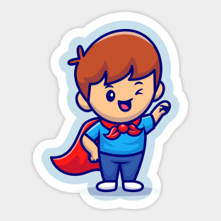 Cute Boy Superhero Cartoon Sticker